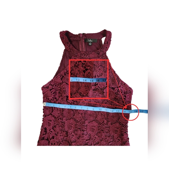 ALTERED: Lulus Formal Floral Lace Halter NeckBodycon Dress Size Large. Burgundy - Picture 9 of 10